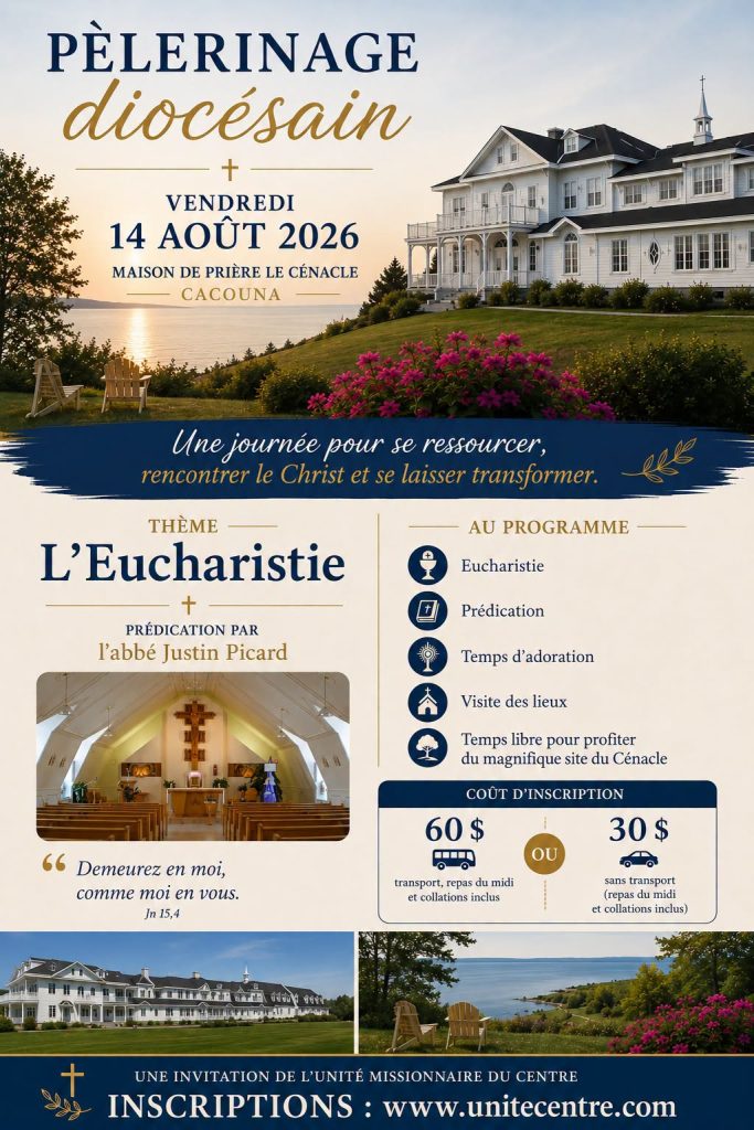 Affiche du Pèlerinage diocésain du 14 août 2026 au Cénacle de Cacouna