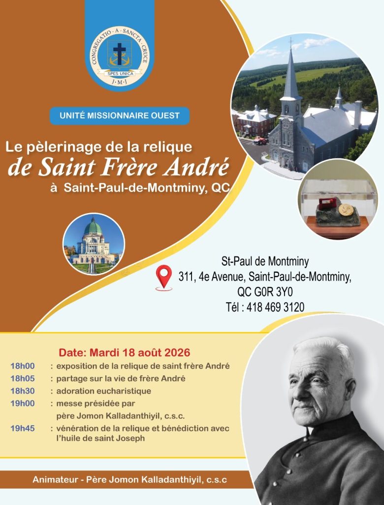 Affiche du pèlerinage de la relique de saint Frère André du 18 août 2026